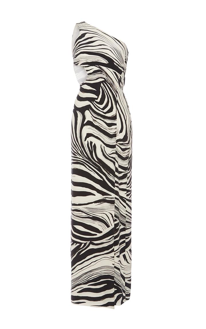 Roberto Cavalli White Black Zebra Watercolor Enverse Satin Dress