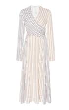Victoria Beckham Long Sleeve Striped Faux Wrap Dress