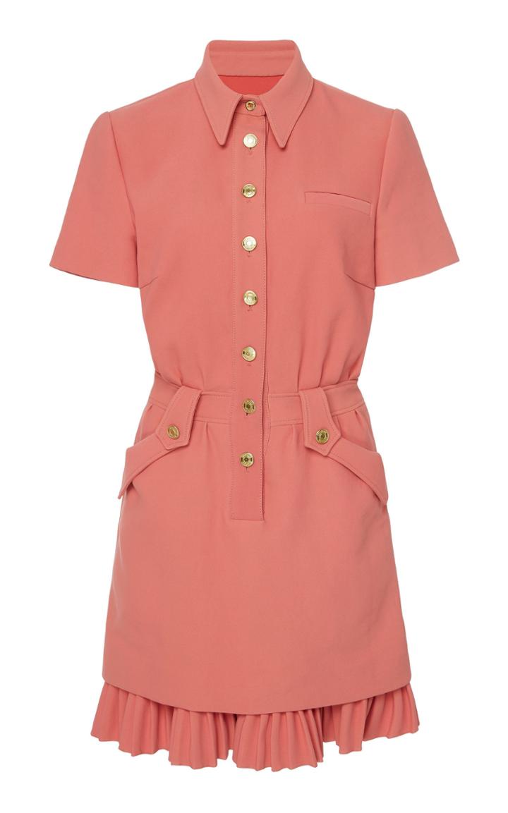 Brandon Maxwell Button Down Mini Pleated Hem Shirt Dress