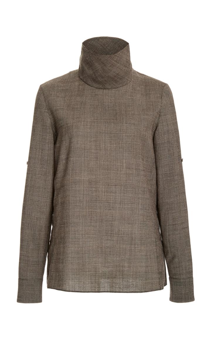 Moda Operandi Akris Check Wool-voile Turtleneck Top
