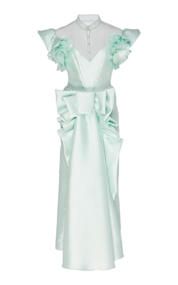 Moda Operandi Rodarte Satin And Tulle Mock Neck Dress Size: 4