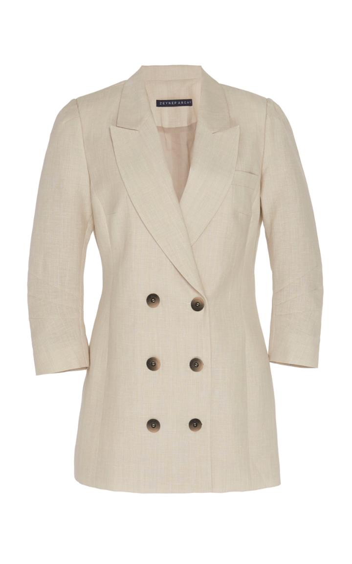 Zeynep Aray Linen Blend Double Breasted Blazer
