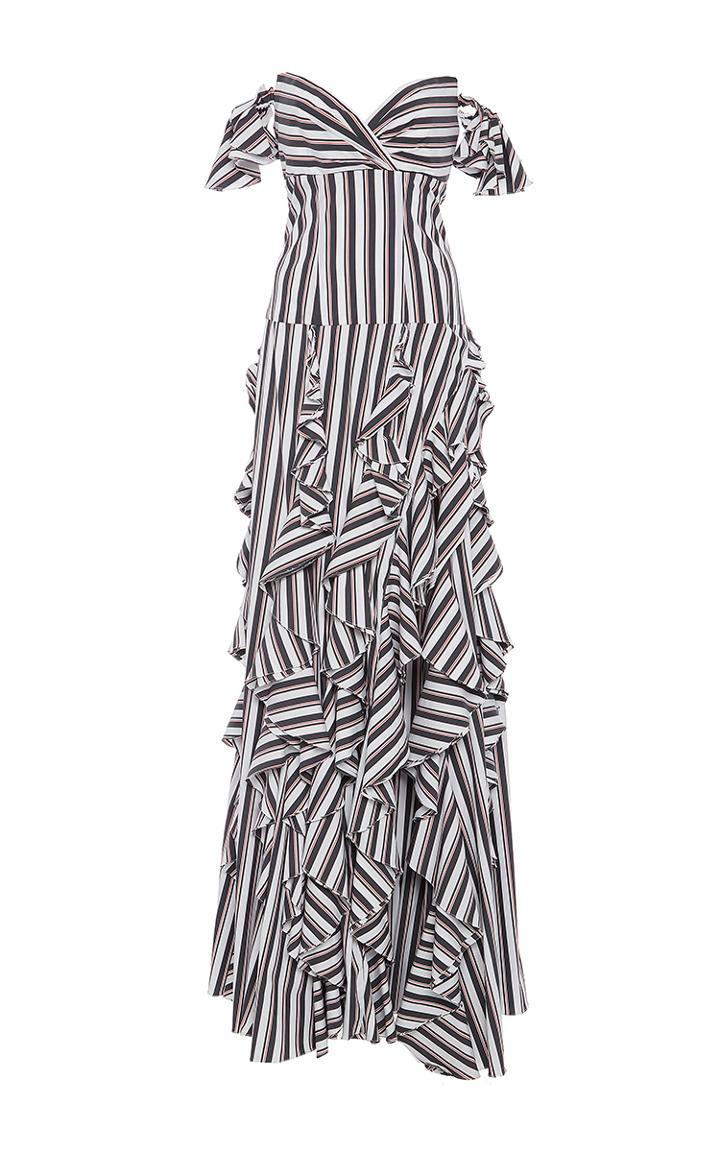 Caroline Constas Stripe Ruffle Gown