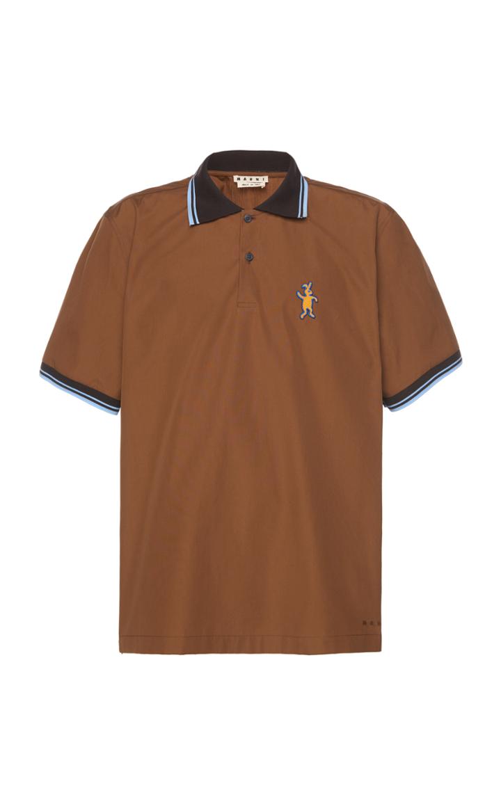 Marni Striped Collar Cotton Poplin Polo Shirt Size: 46