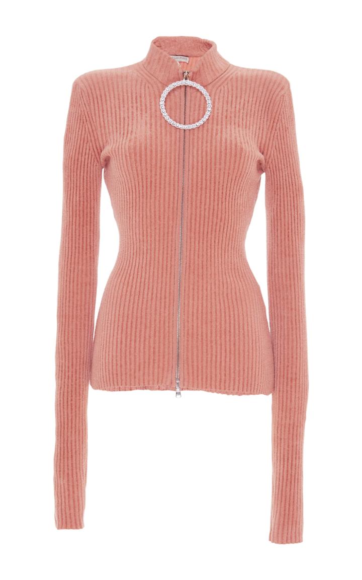 Emilio Pucci Ribbed Rhinestone Zipper Sweater