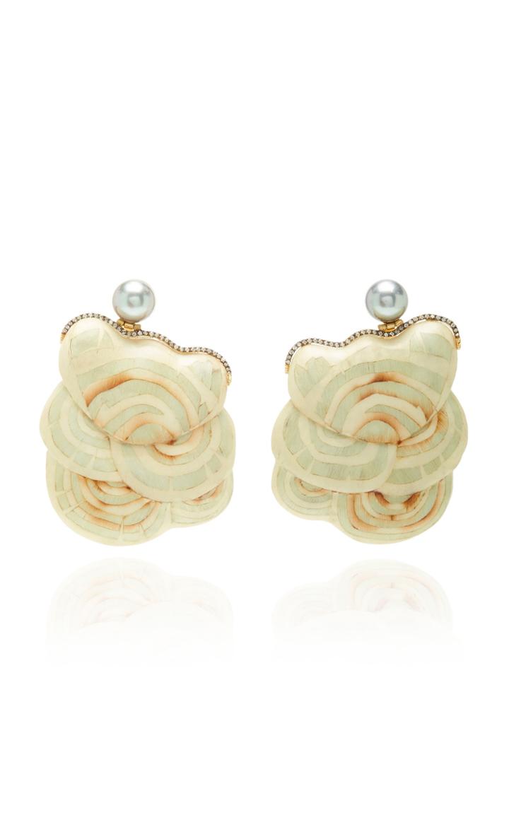 Silvia Furmanovich Sculptural Botanical Marquetry White Mushroom Earrings