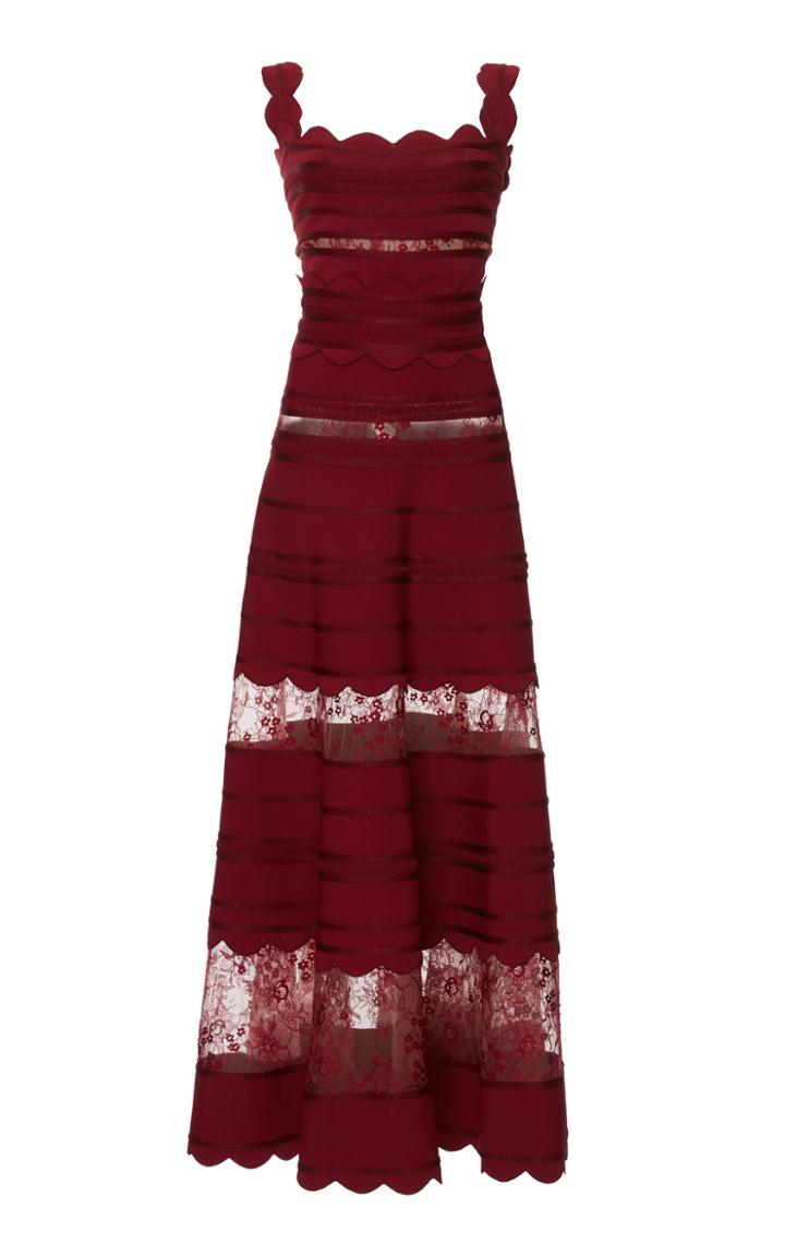 Elie Saab Scalloped Lace Inset Maxi Dress