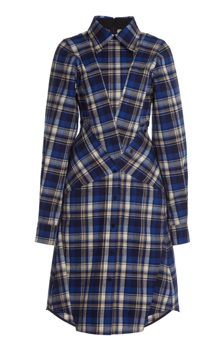 Moda Operandi Victoria Beckham Tapered Plaid Cotton Flannel Shirt Dress