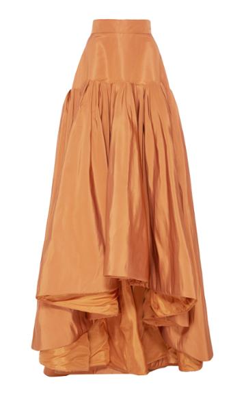Reem Acra Silk Faille Ruffled High Low Skirt