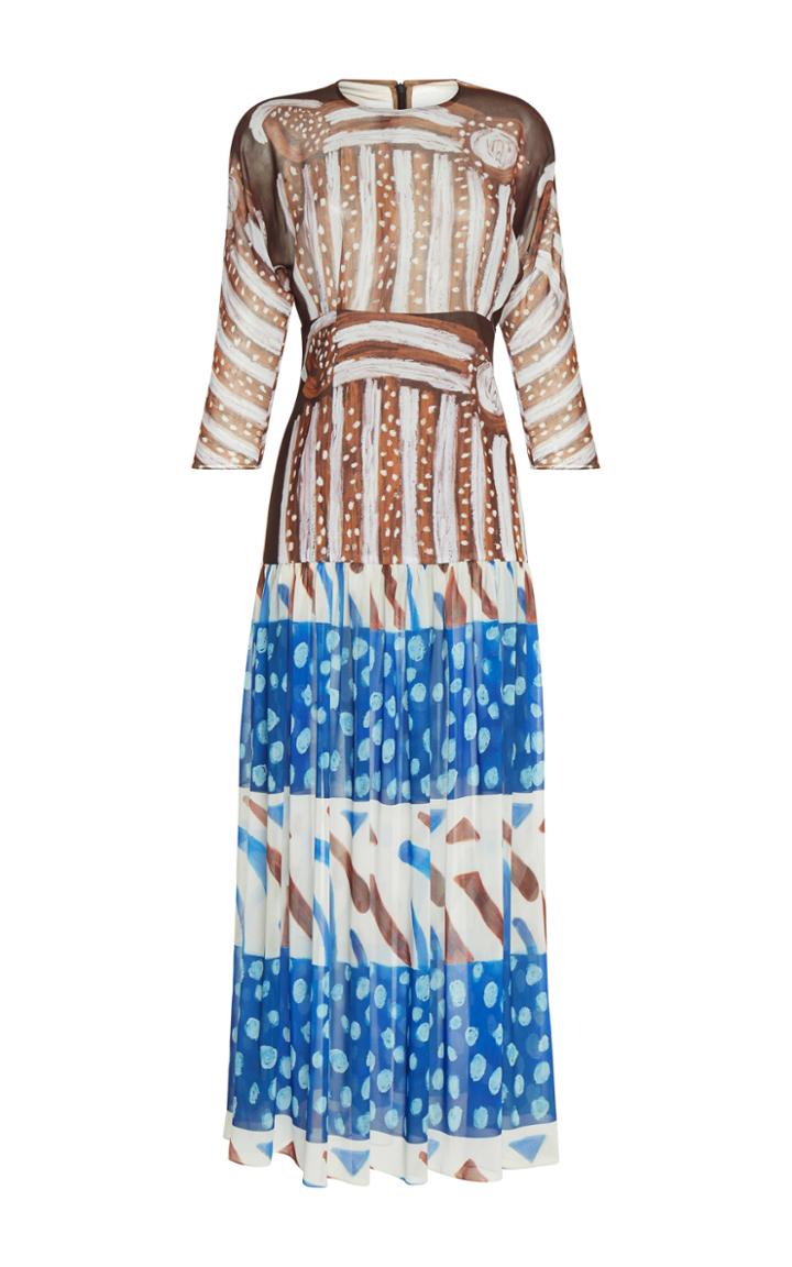 Tata Naka Long Print Dress With Gathered Skirt