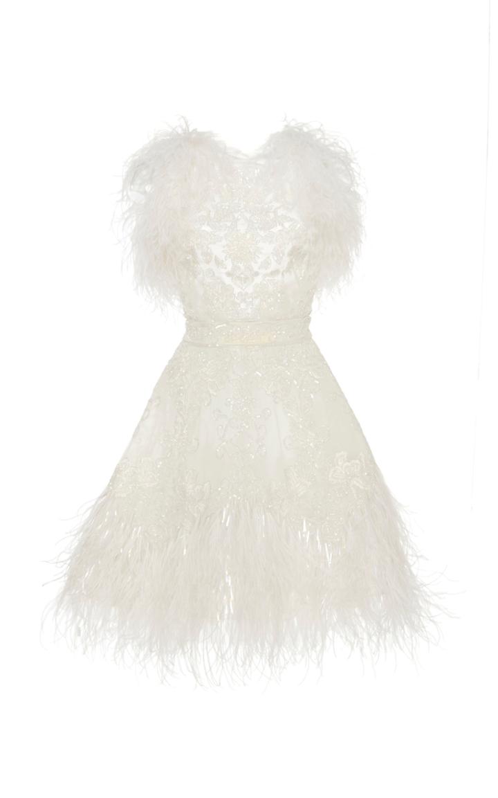 Zuhair Murad Feather Embroidered Tulle Cocktail Dress