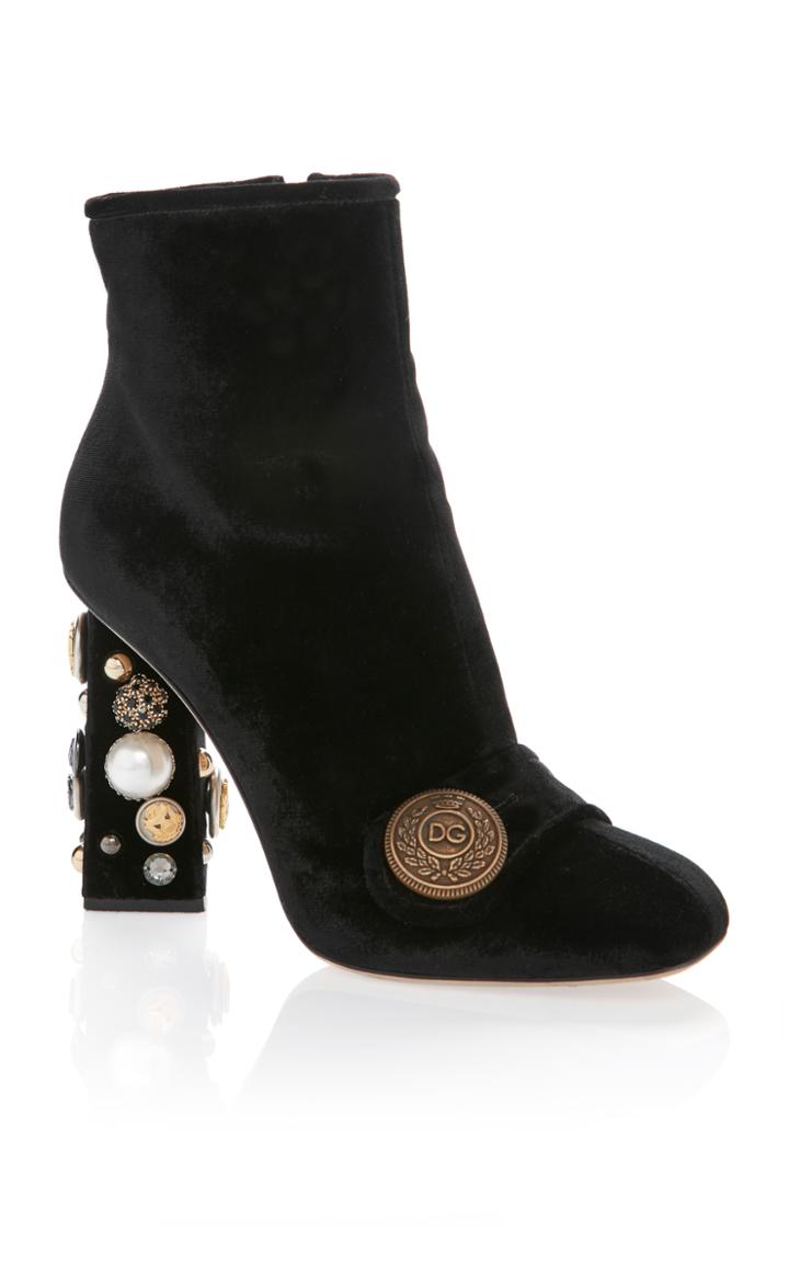 Dolce & Gabbana Embellished Stretch-velvet Ankle Boots