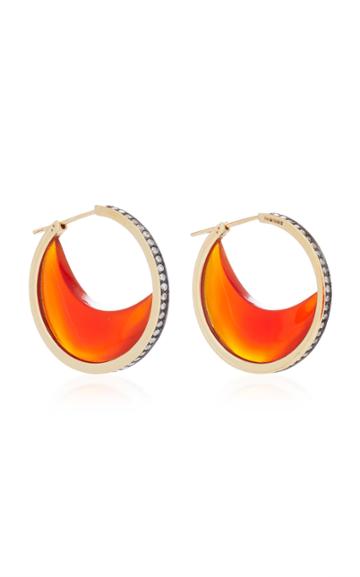 Noor Fares Chandra Crescent Earrings In Yellow Gold With Carnelian Crescents & Diamonds