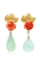Sorab & Roshi Coral Rose Earrings With Diamond & Carved Fluorite Drops