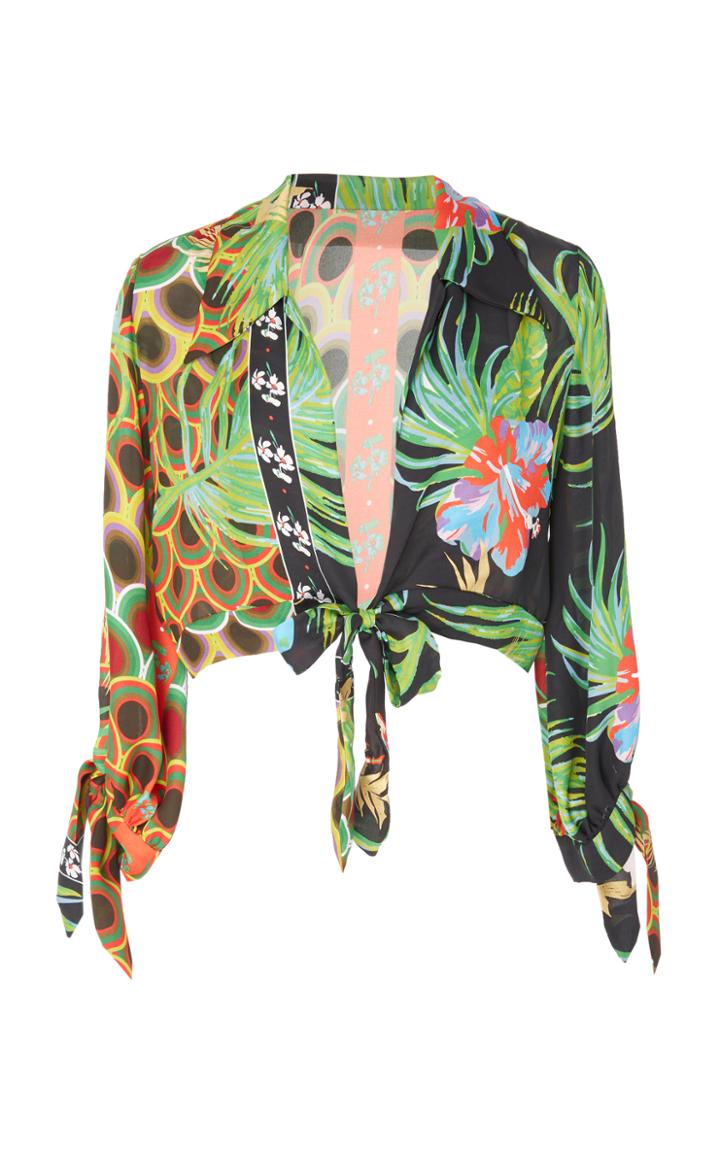 Cynthia Rowley Praia Cropped Printed Tie Sleeve Top