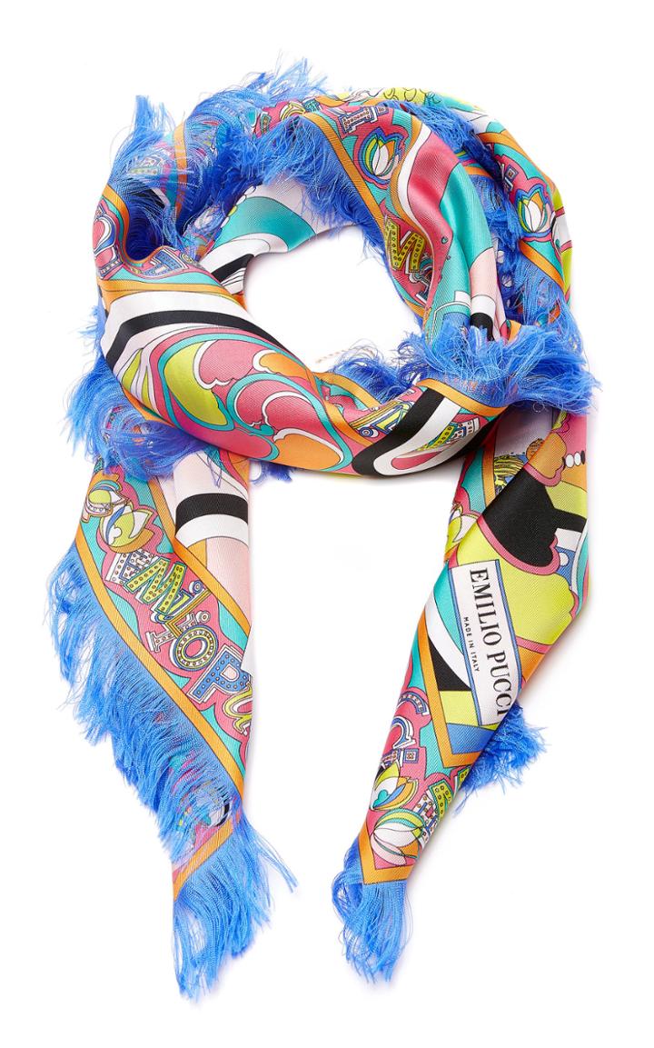 Emilio Pucci Fringed Printed Silk-twill Scarf