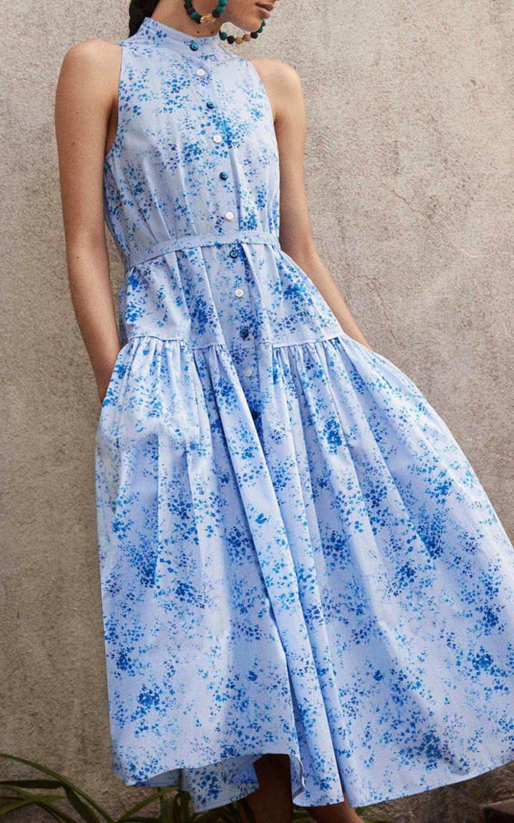 Carolina Herrera Gingham Floral Drop Waist Dress