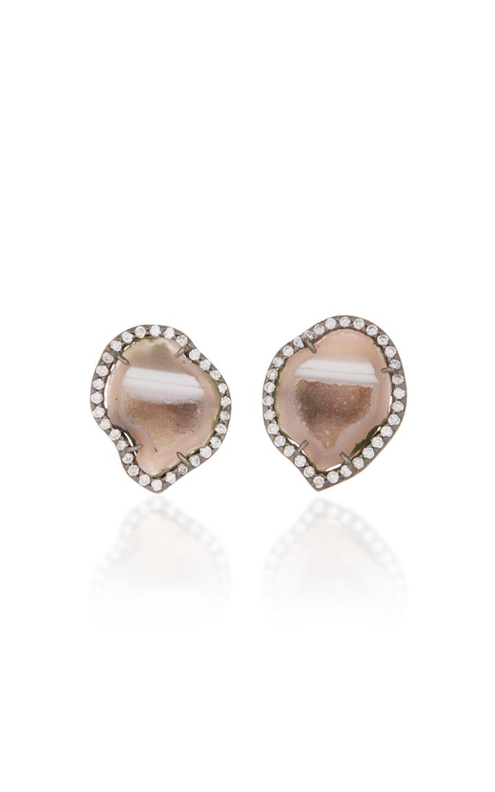 Kimberly Mcdonald One-of-a-kind Geode Studs With Diamonds Set In 18k White Gold With Black Rhodium