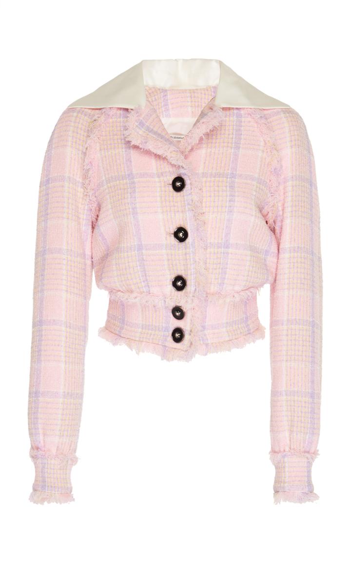 Alessandra Rich Tartan Tweed Bomber Jacket