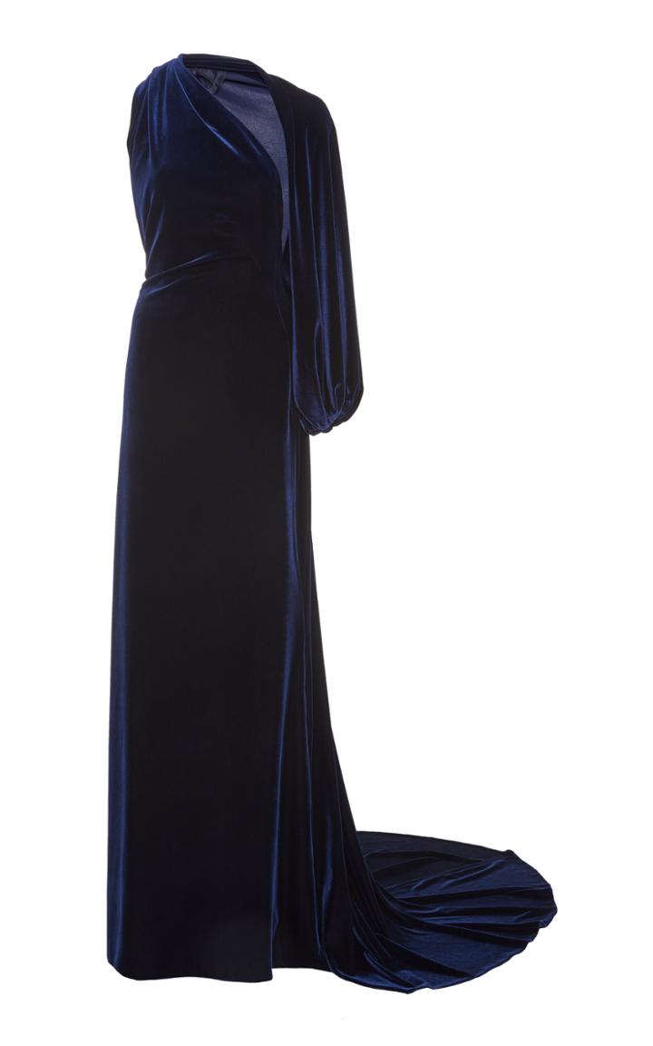 Monique Lhuillier One-shoulder Stretch-velvet Gown