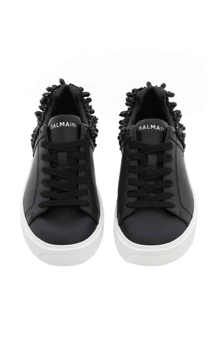 Moda Operandi Balmain Leather Embellished B Court Sneakers Size: 35