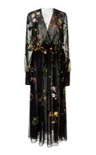 Oscar De La Renta Floral Embroidered Lace Full Sleeve Midi Dress