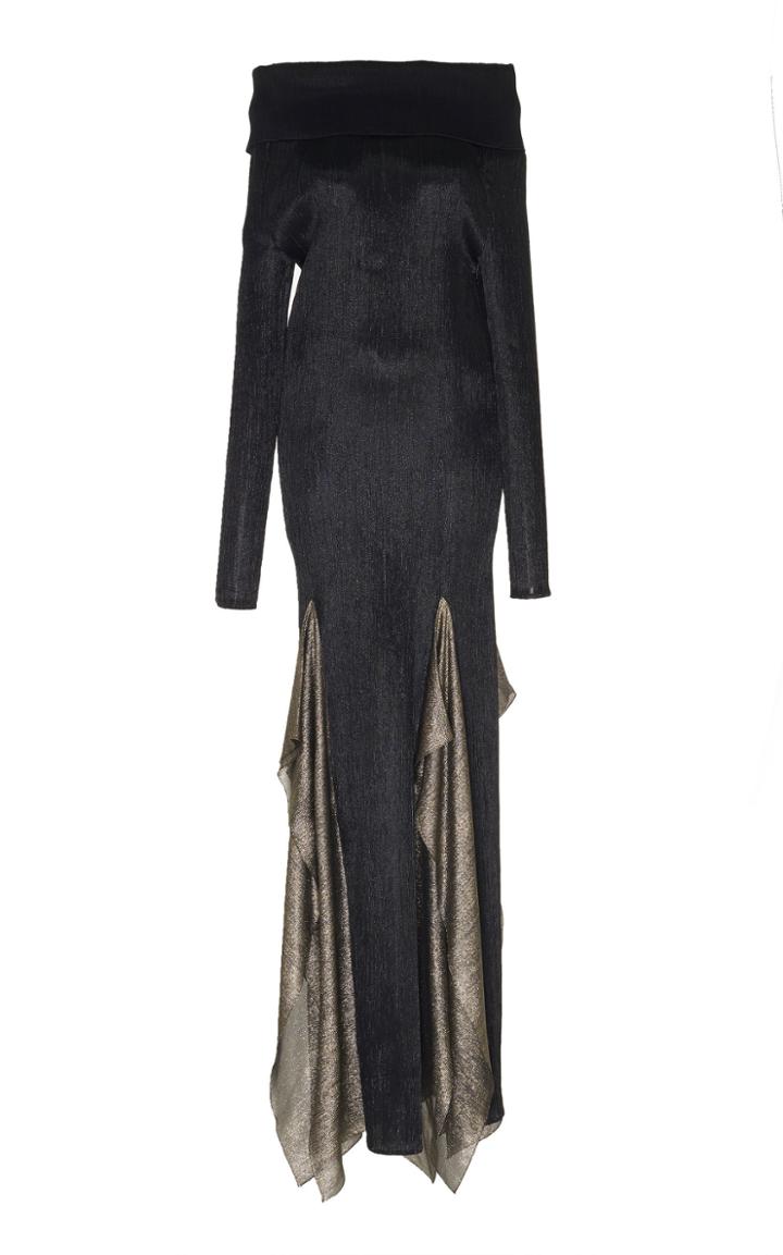 Roland Mouret Hermosa Lurex Plisse Long Sleeve Gown