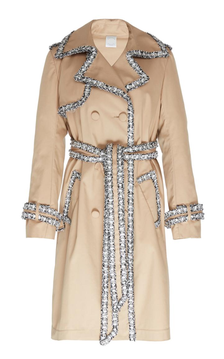 Huishan Zhang Hemingway Tweed-trim Cotton Trench