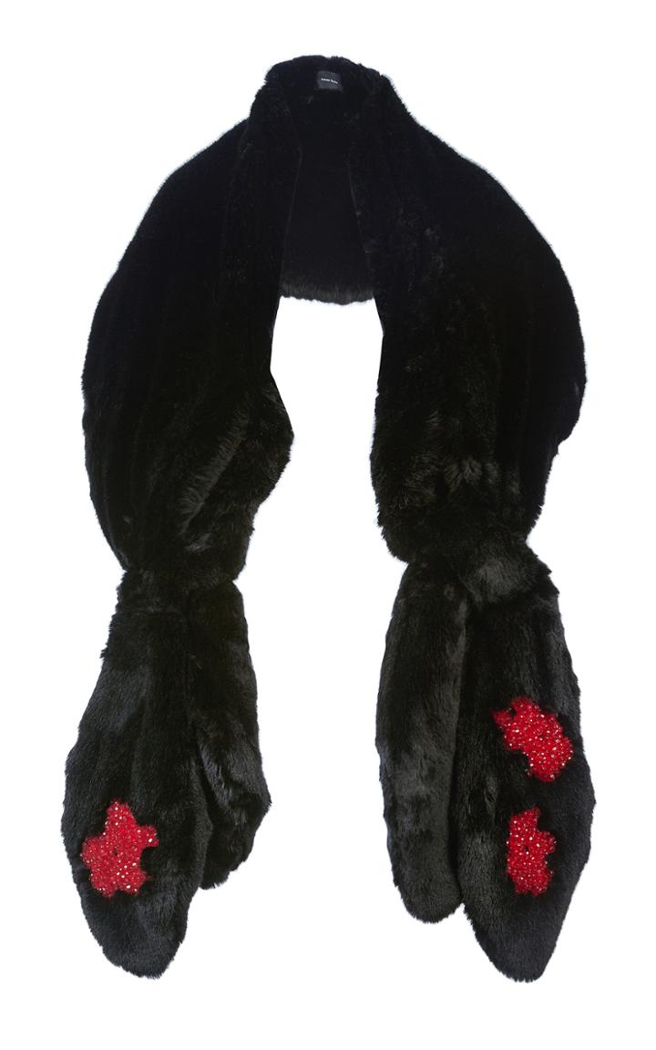 Simone Rocha Beaded Faux Fur Double Bow Scarf
