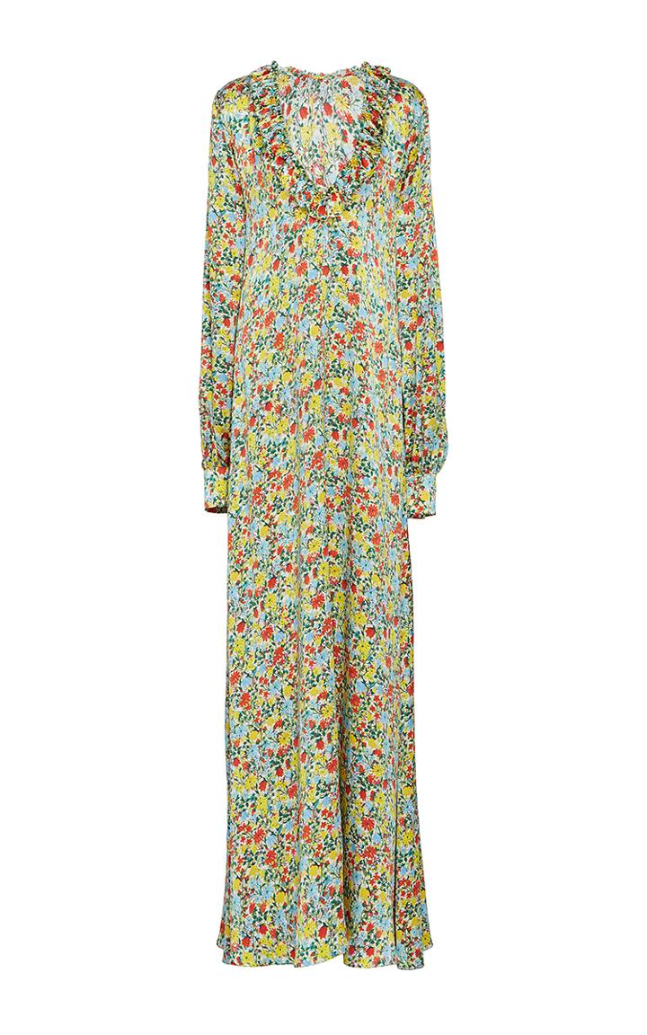 By. Bonnie Young Floral Charmeuse V Neck Ruffle Dress