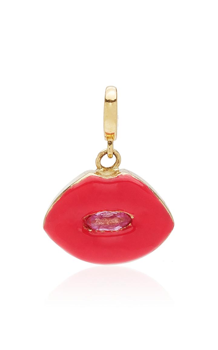 Moda Operandi Luis Morais 14k Yellow Gold Large Pink Enamel Lip Charm