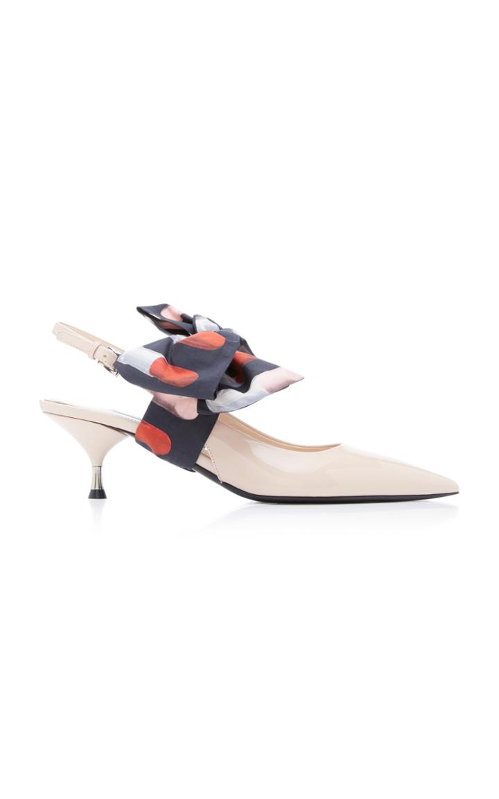 Prada Bow-detailed Patent-leather Slingback Pumps