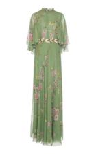Giambattista Valli Rose-print Cape-back Silk-chiffon Gown