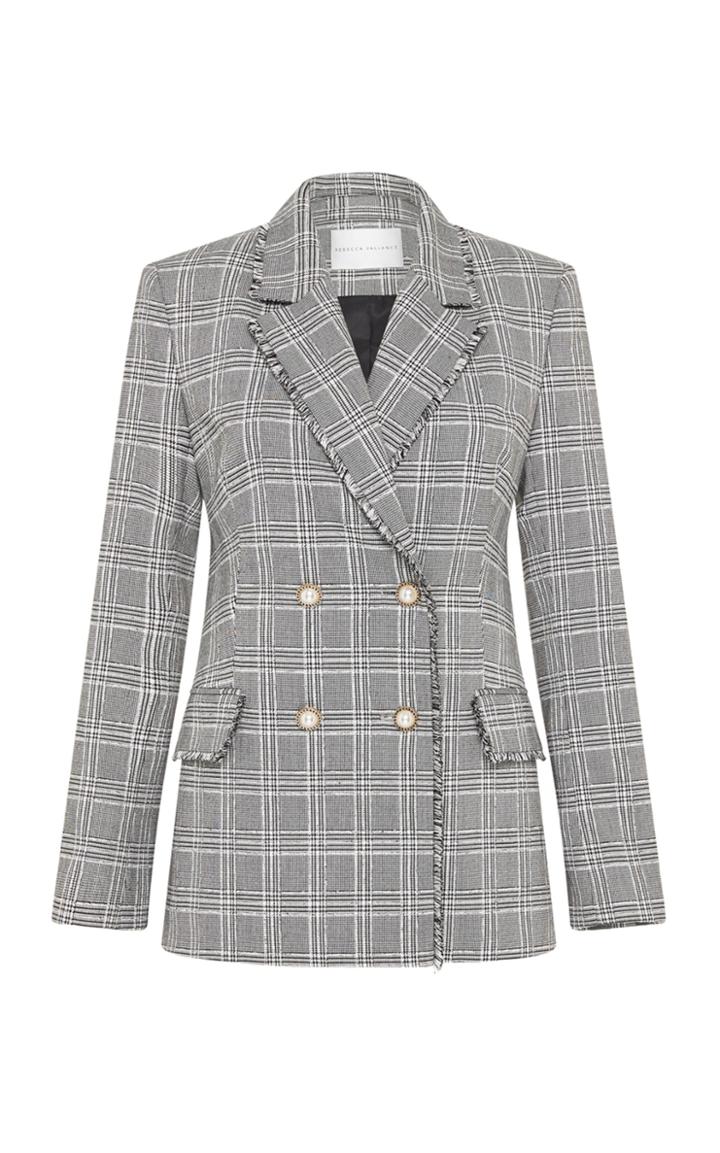 Moda Operandi Rebecca Vallance Troubadour Fringed Plaid Double-breasted Blazer