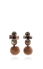 Ranjana Khan Beige Leopard Ball Fur Pom Earrings
