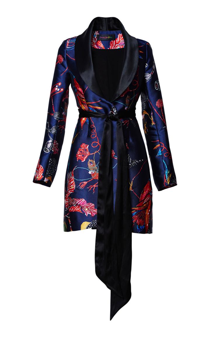 Romance Was Born Midnight Bloom Belted Satin Jacket