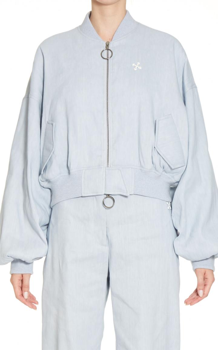 Moda Operandi Off-white C/o Virgil Abloh Cropped Varsity Linen Bomber Jacket Size: 3