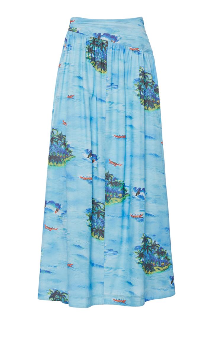 Staud Kona Printed Rayon Maxi Skirt