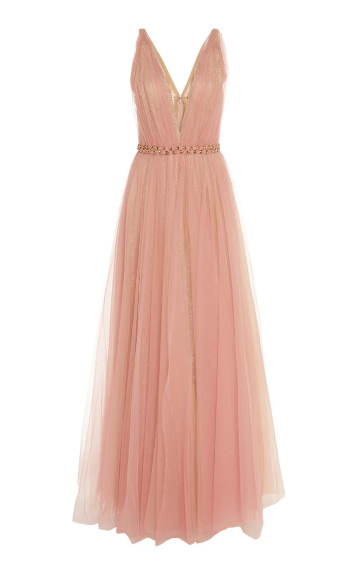 J. Mendel Sleeveless Sequin Gown With Tulle Overlay