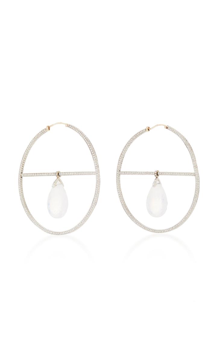 Marie-hlne De Taillac Diamond Pave & Rainbow Moonstone Hoops
