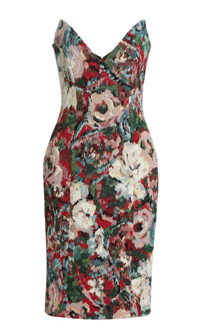 Moda Operandi Pamella Roland Floral Brocade Strapless Cocktail Dress