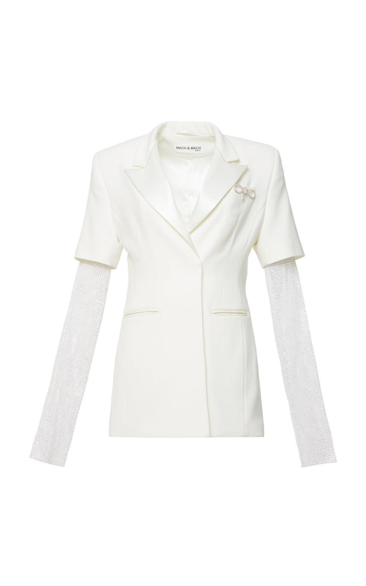 Mach & Mach Tailored Blazer Dress With Sheer Crystallized Sleeves