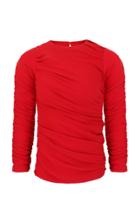 Amal Al Mulla Ruby Red Crepe Fitted Asymmetric Gathered Top