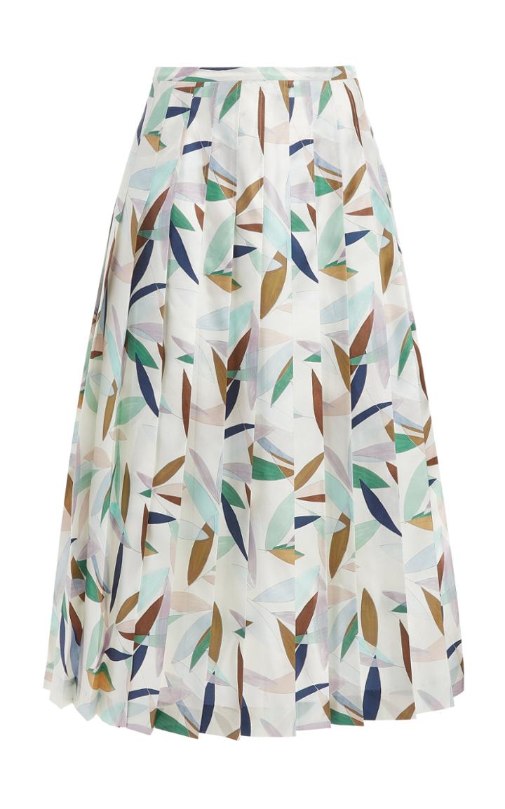 Moda Operandi Gabriela Hearst Jesse Pleated Leaf-print Silk Twill Midi Skirt