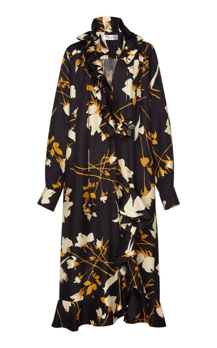 Moda Operandi Victoria Beckham Floral-print Ruffled Silk Dress Size: S