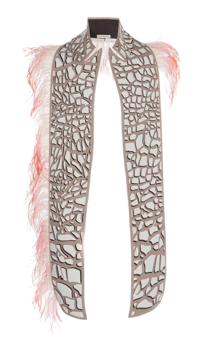 Mary Katrantzou Feather-embellished Giraffe-print Faux Leather Shawl