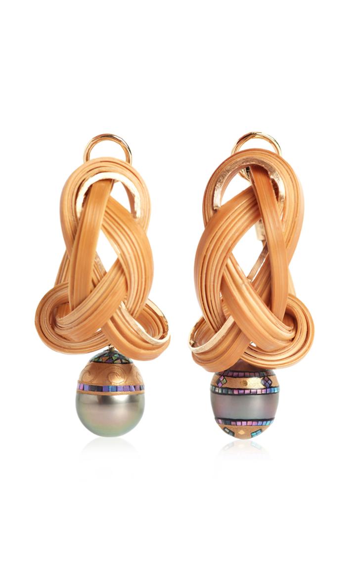 Moda Operandi Silvia Furmanovich 18k Yellow Gold, Grey Pearl And Bamboo Earrings