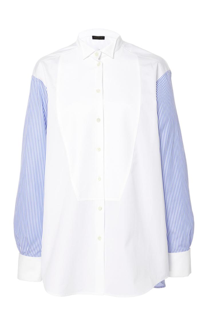Escada Cotton Contrast Stiped Tuxedo Shirt
