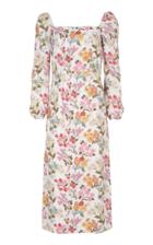 Moda Operandi Coco Shop Puff-sleeve Floral Cotton Midi Dress