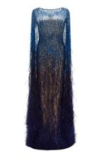 Pamella Roland Sequin And Feather Caped Gown